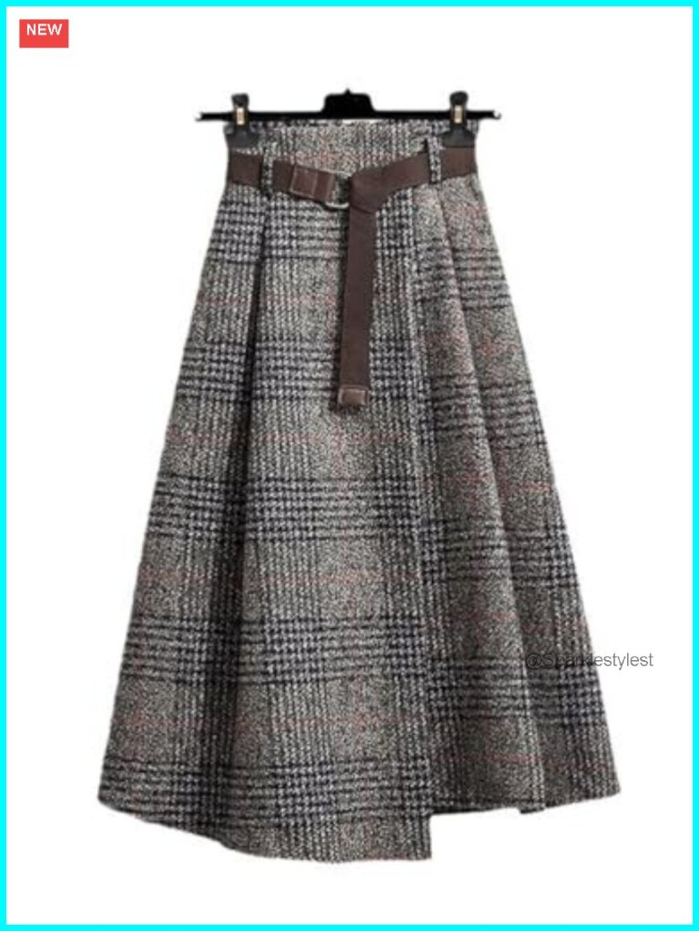Plaid Wool Midi Skirt Asymmetrical Hem High Waist Slit A-Line